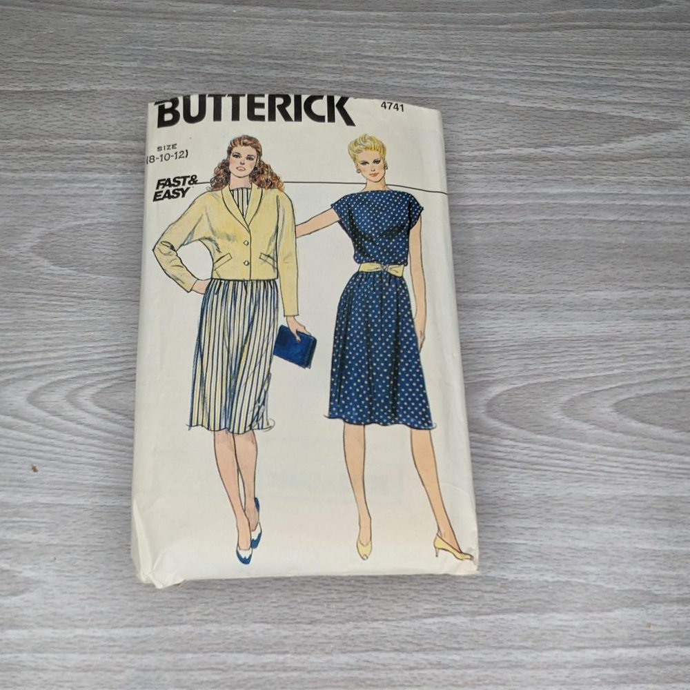 Vintage Butterick Dress & Jacket Pattern 4741 Size 8-10-12